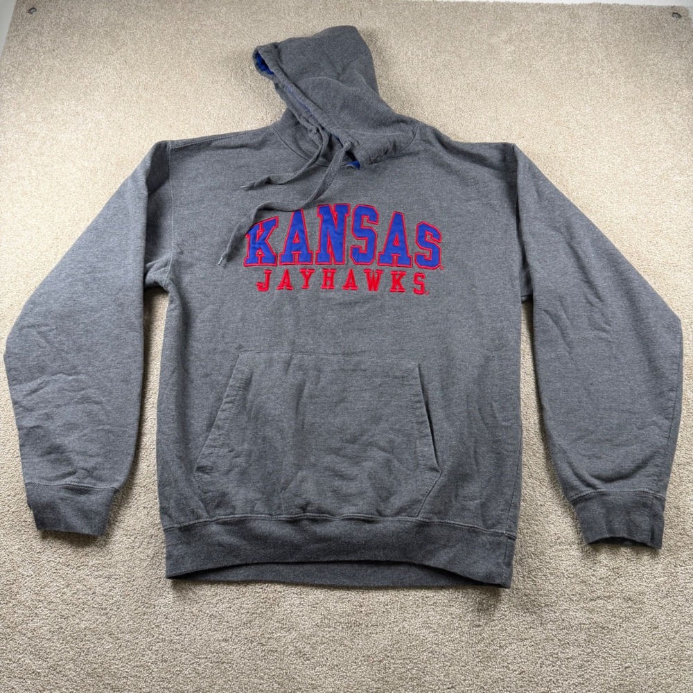 Kansas Jayhawks Hoodie Mens XL Gray Embroidered Pullover